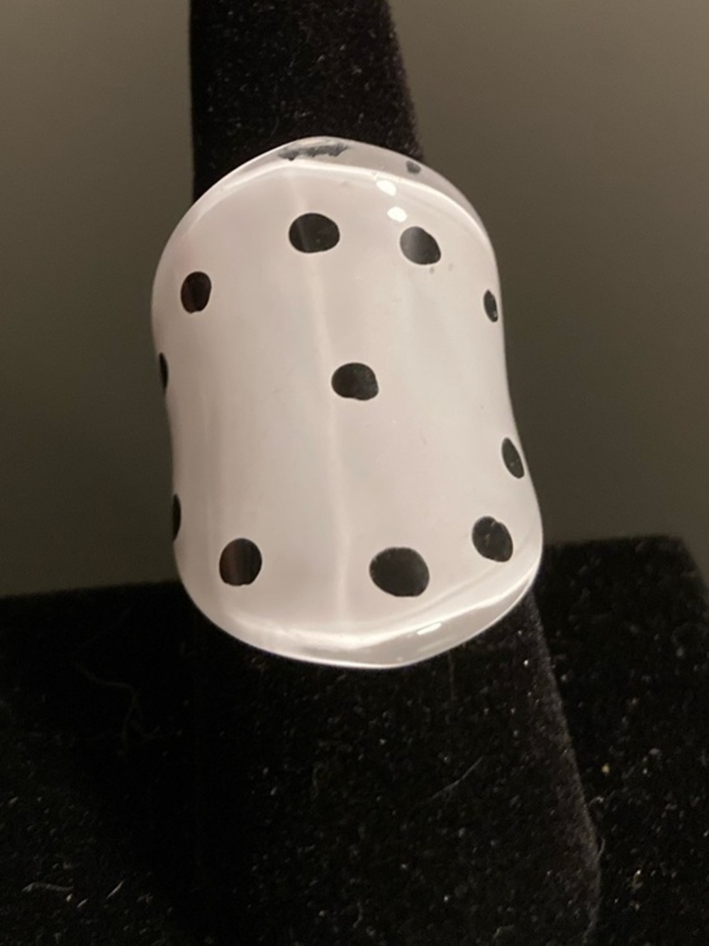 White Resin Statement Ring with Black Polka Dots